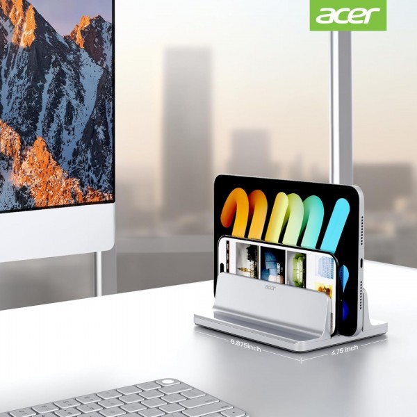 acer Dual Vertical Laptop Stand, Upright Desktop Stand Holder with Adjustable Dock (Up to 15.7''), Aluminum Laptop Rack Storage Desk Organizer for Tablet, MacBook/Samsung/HP/Dell/Chrome Book-Silver